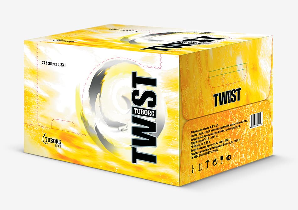 Сделали дизайн набора упаковок пива «TUBORG Twist» для компании Балтика