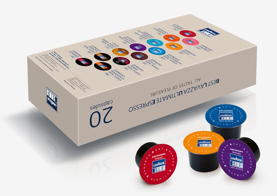 Разработали дизайн упаковки для кофейных капсул бренда «Lavazza BLUE» для компании Офисная Служба